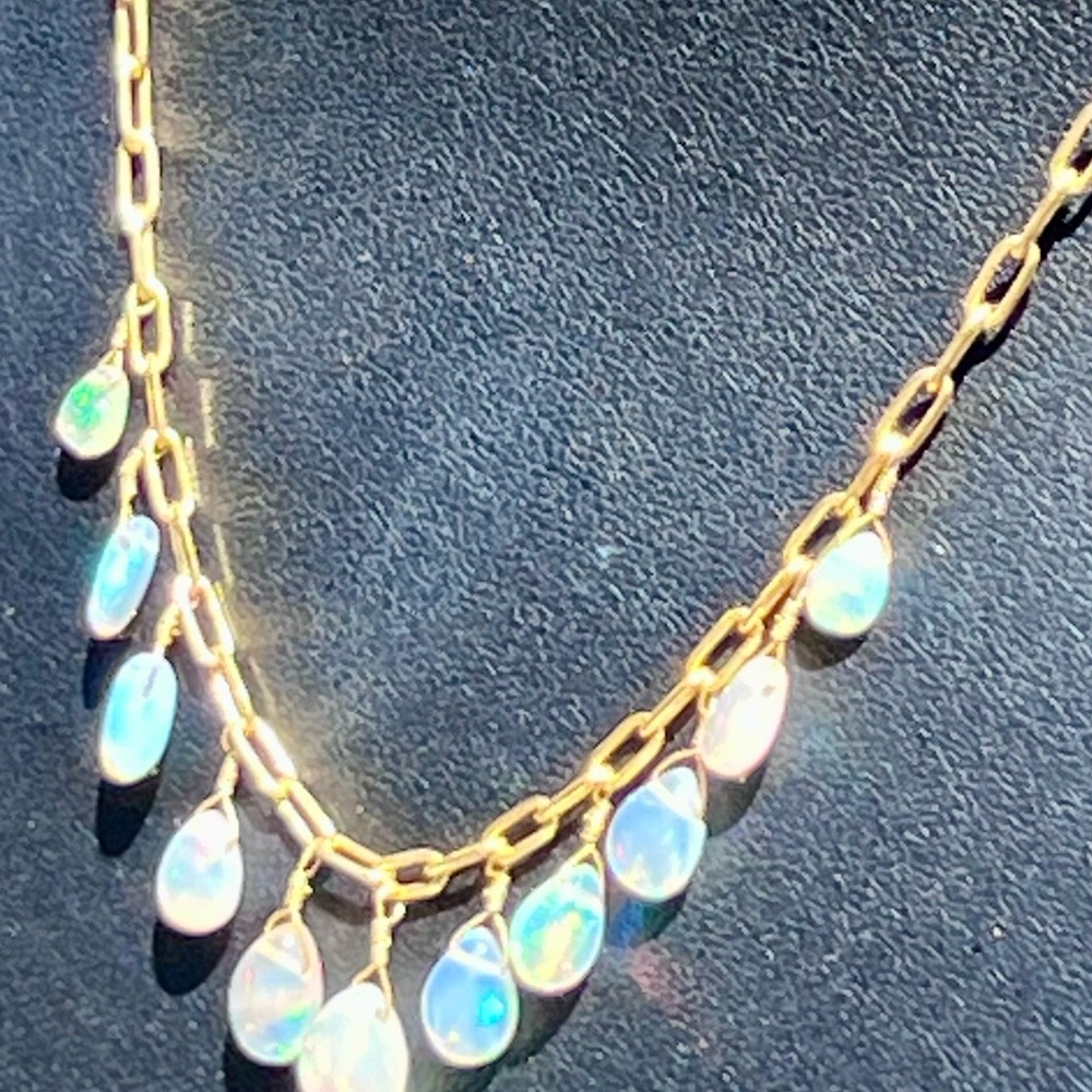 Ethiopian Fire OpalTeardrop Necklace with 925 Gold vermeil Chain